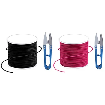 

2set Elastic Cord with Sewing Scissors,1mm Craft Wire Elastic Stretch String Nylon Rose Red & Black