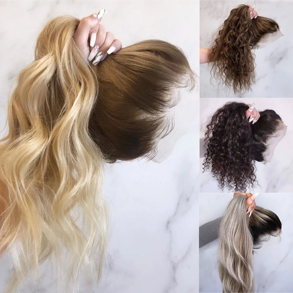 Предпочтительный парик из человеческих волос Ombre коричневый прозрачный