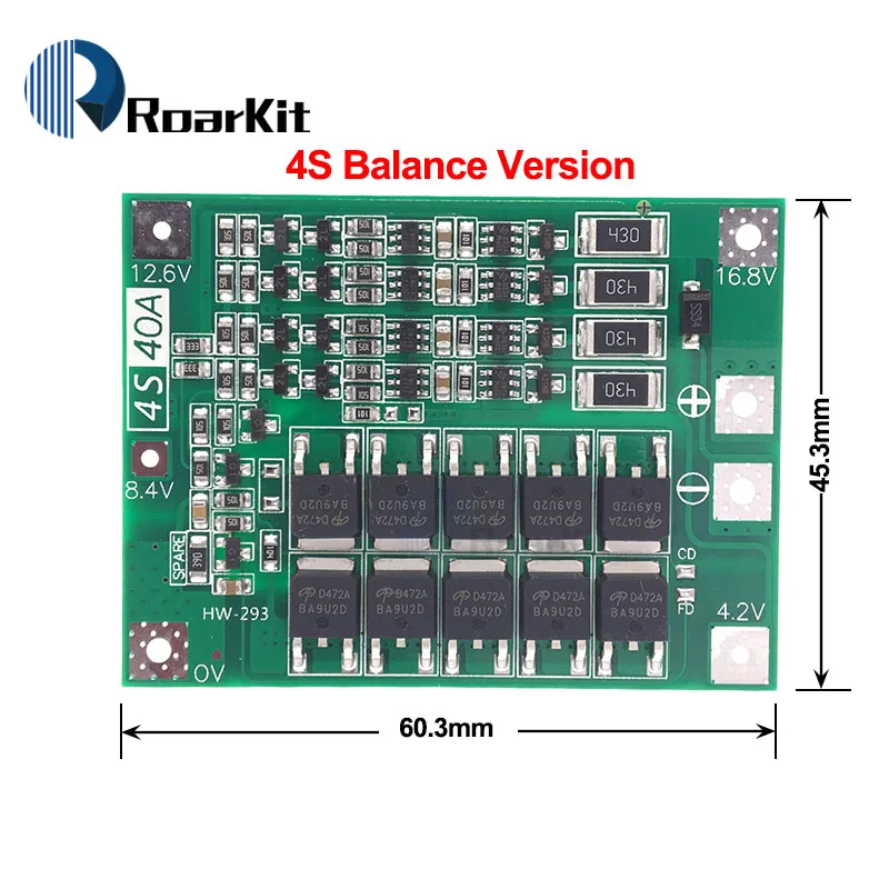 4S 40A Balance 3 S/4S 40A 60A литий-ионный аккумулятор Защитная плата 18650 PCB BMS для электродвигателя 11,1 V 12,6 V/14,8 V 16,8 V - Цвет: 4S 40A Balance