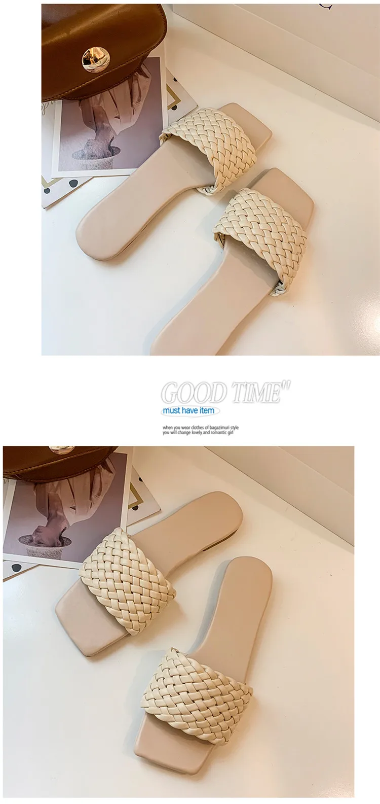 Braided Charm Open-toe Flat Slippers