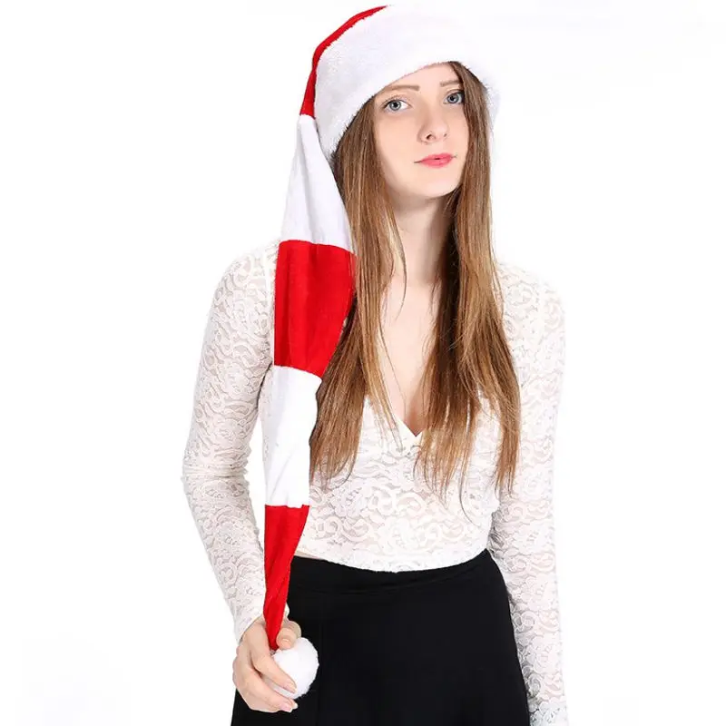 Рождественская шапка в полоску плюшевая унисекс красная и белая полосатая Модная креативная Удобная длинная плюшевая шляпа Рождественское украшение