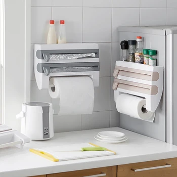 

1pcs Kitchen Organizer Paper Towel Holder Cling Film Cutting Holder Sauce Bottle Tin Foil Paper Storage Rack Kitchen Shelf