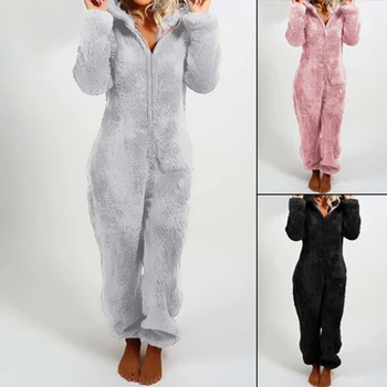 

Winter Flannel Warm Pajamas Woman Hooded Sleepwear Pajama Jumpsuit Set Casual Home Cloth Pajamas Women Sleepwear