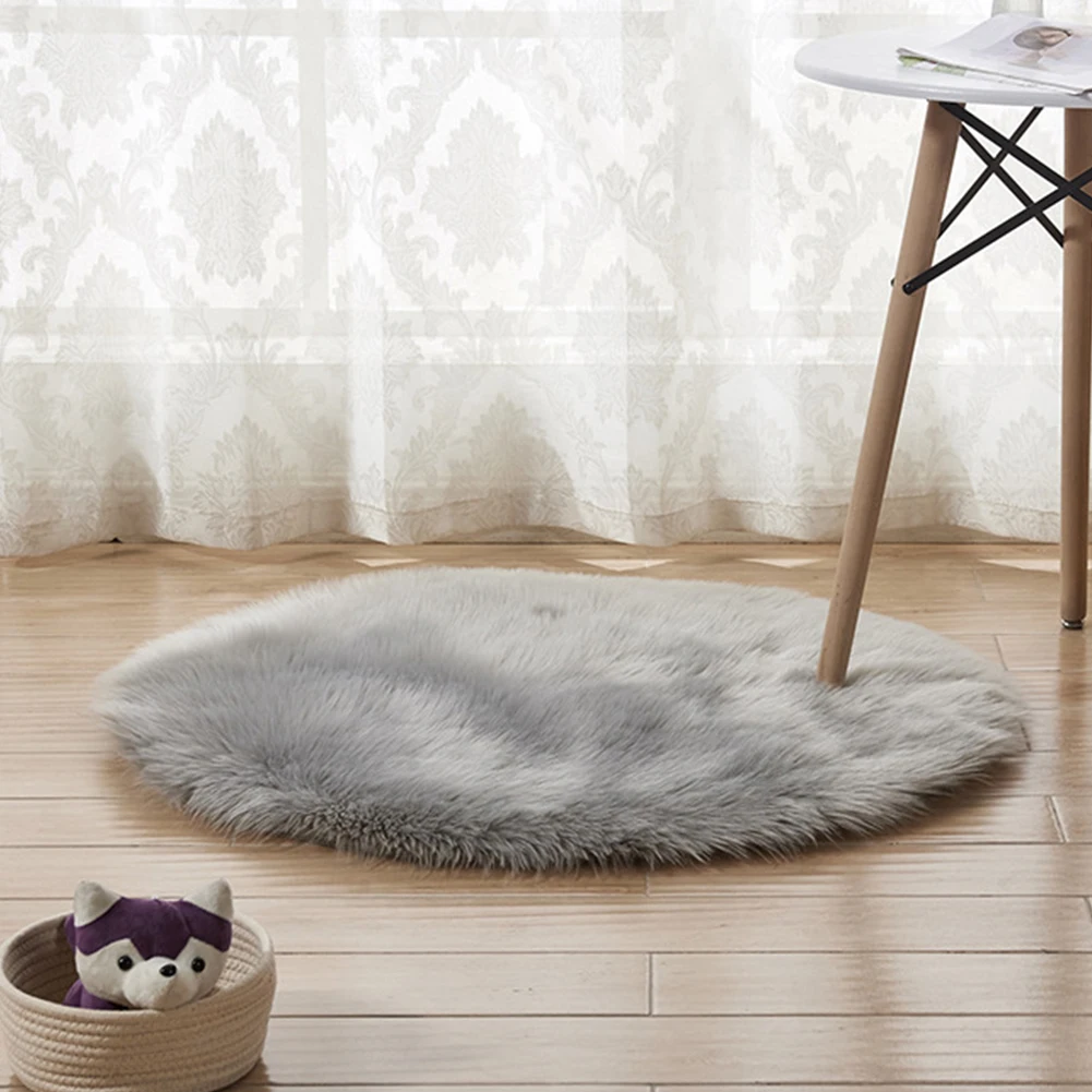 Plain Home Decoration Round Fluffy Luxury Area Rug Faux Plush Living Room Seat Pad Floor Mats Carpet Soft Hairy