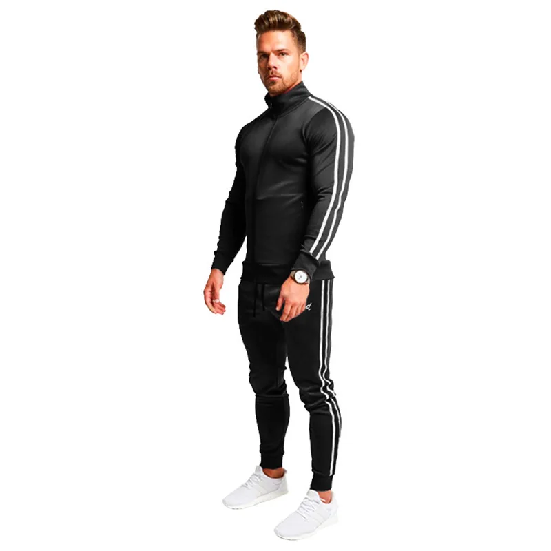 

Ouma Striped Suit Zipper Long-sleeved Upper Garment Stripes Drawstring Athletic Pants Sports Set Men's
