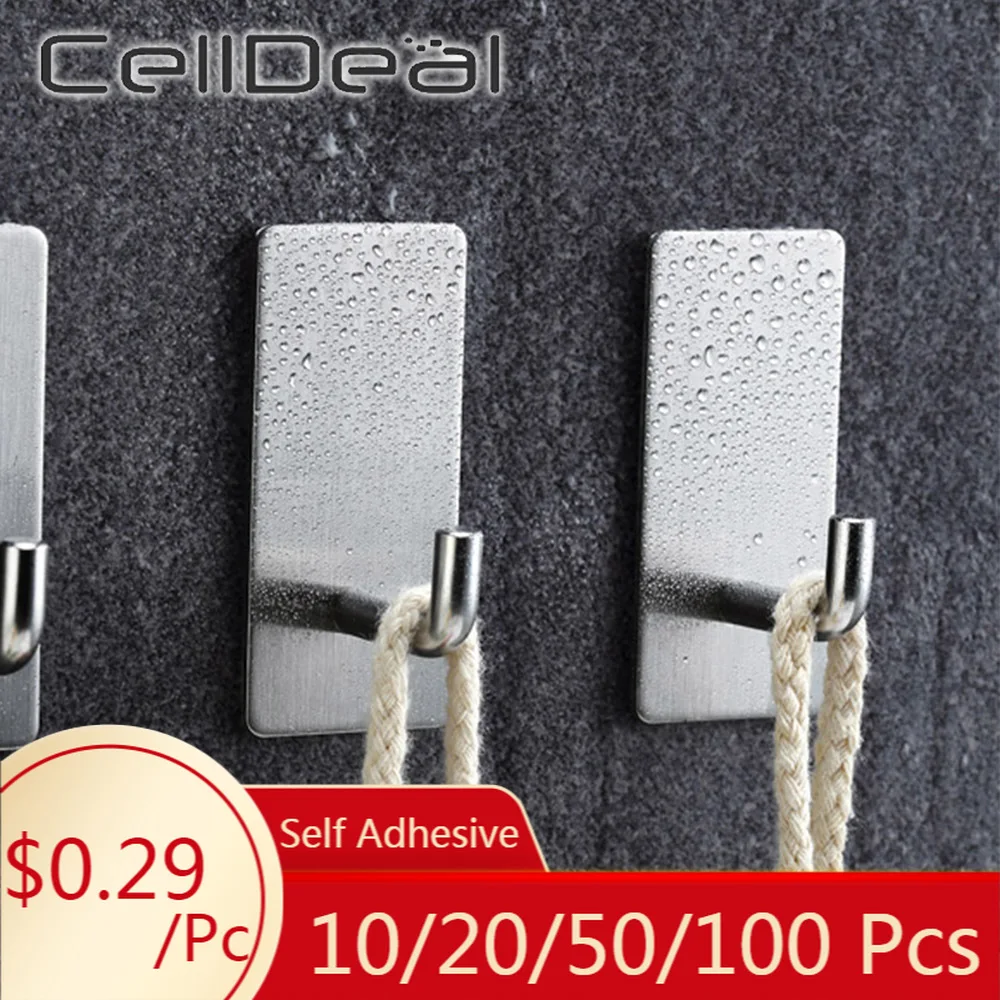 En oferta Gancho de pared de Metal autoadhesivo para cocina, colgador de almacenamiento de llaves de baño, 4 tipos, 1/10/20/50/100 Uds. AjXNed7ngWj