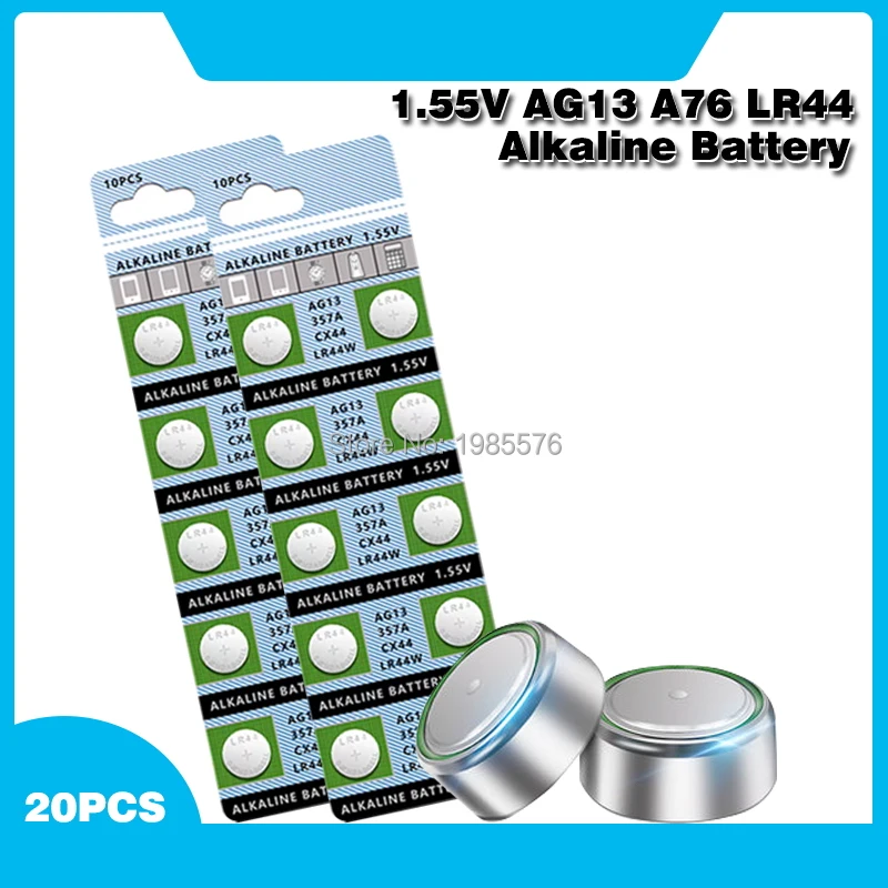 20pcs Ag13 Button Battery 1.55v Alkaline Coin Cell Batteries Lr44 357a S76e G13 For Watch