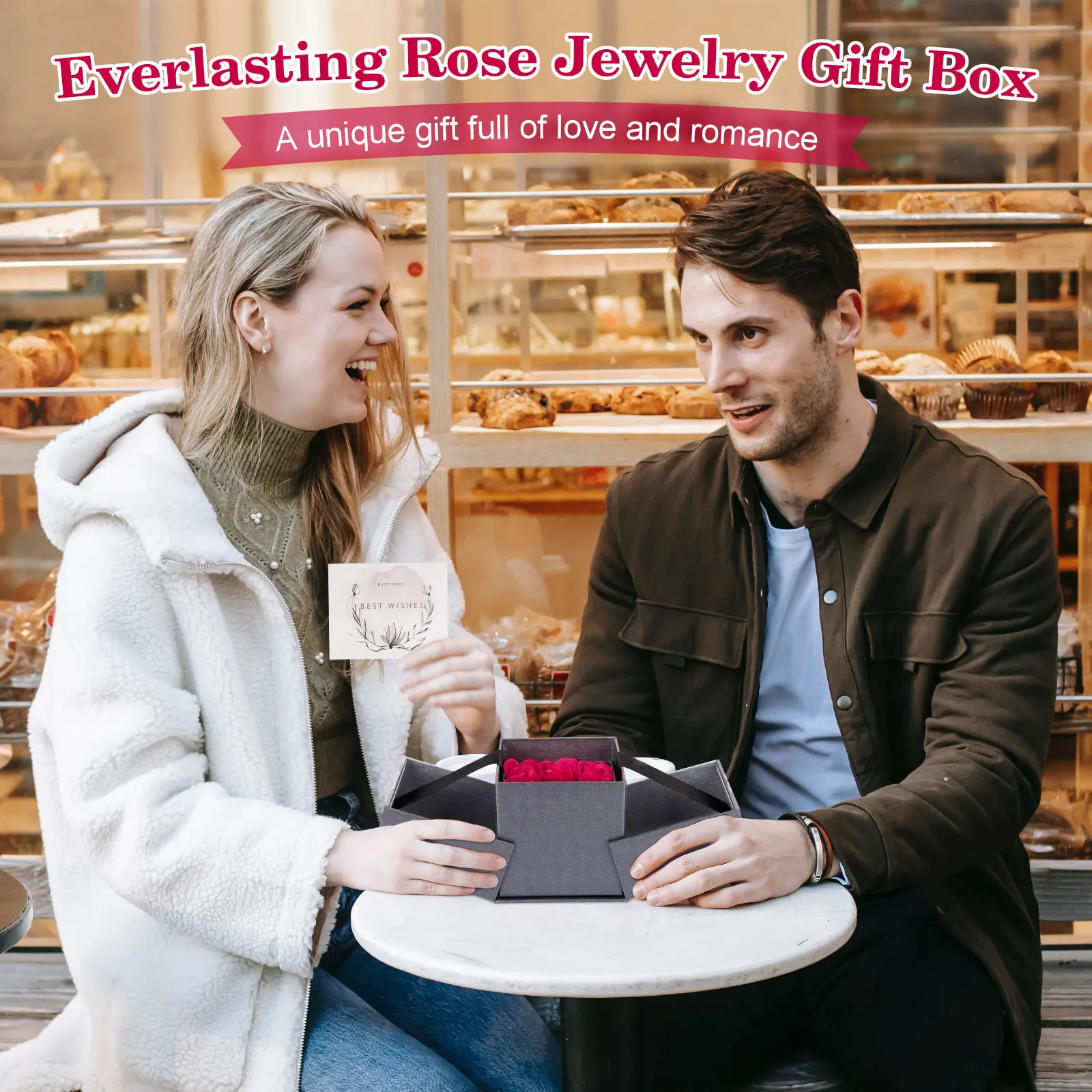 Eeuwige Rose Bloem Stijgende Sieraden Geschenkdoos Met Ketting Wenskaart Kerst Valentijn Cadeau Voor Vrouw Mom Meisjes Vrouwen