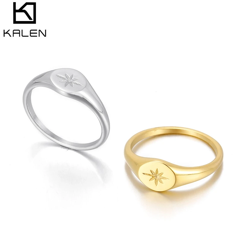 Gold Color Ring KALEN Simple North Star Starburst Signet Rings Gold Color Geometry Ring Finger Stacking Band Jewelry Ring Party Gift