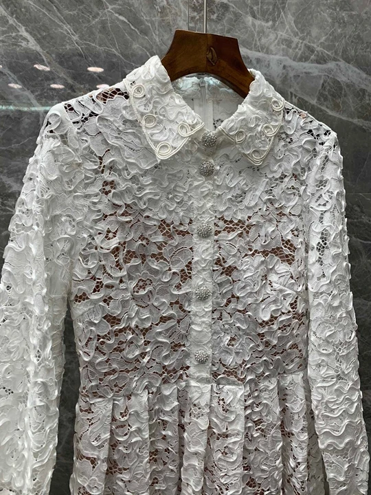 Ранняя весна, новое женское кружевное платье с длинными рукавами и внутренней подкладкой, украшенное отворотом, 1216