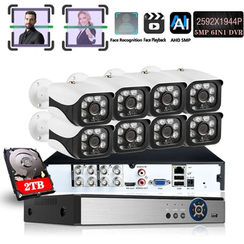 

H.265 8CH 5MP 6 In1 Face Record DVR Security AHD Camera System Kit UHD 2592*1944P Waterproof CCTV Video Surveillance Coaxial Set