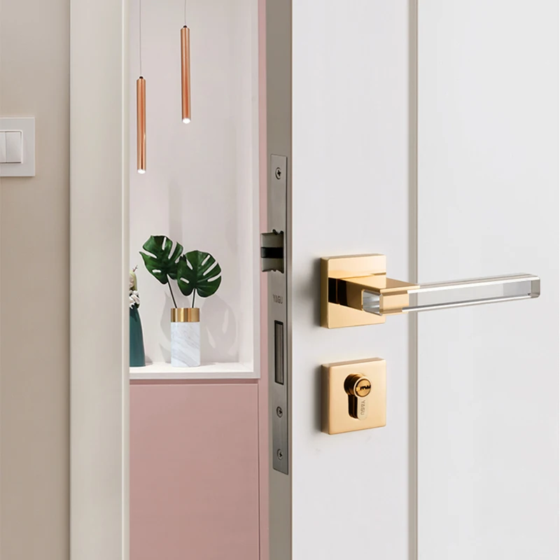  3 Colors Simple Zinc Alloy Door Handles for Bedroom/Kitchen European Style Square Anti-theft Room S - 4000047416936