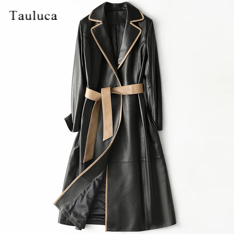 New Autumn Winter Long Trench Coat Women Luxury Vintage Real Sheepskin Genuine Leather Jacket Female Outwear Fashion Overcoat