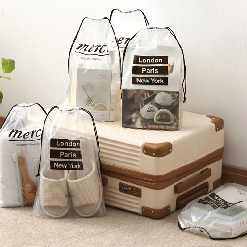 

5pcs/set Drawstring Waterproof Swimming Bags Transparent Clothes Bag Sports Travel Storage Shoes Bag for Shoe Clothing Cosmetics