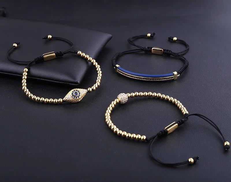 Jaravvi High Quantity 4mm Stainless Steel Beads CZ Evil Eye Charm Braided Macrame Bracelet Set Men - Image 2