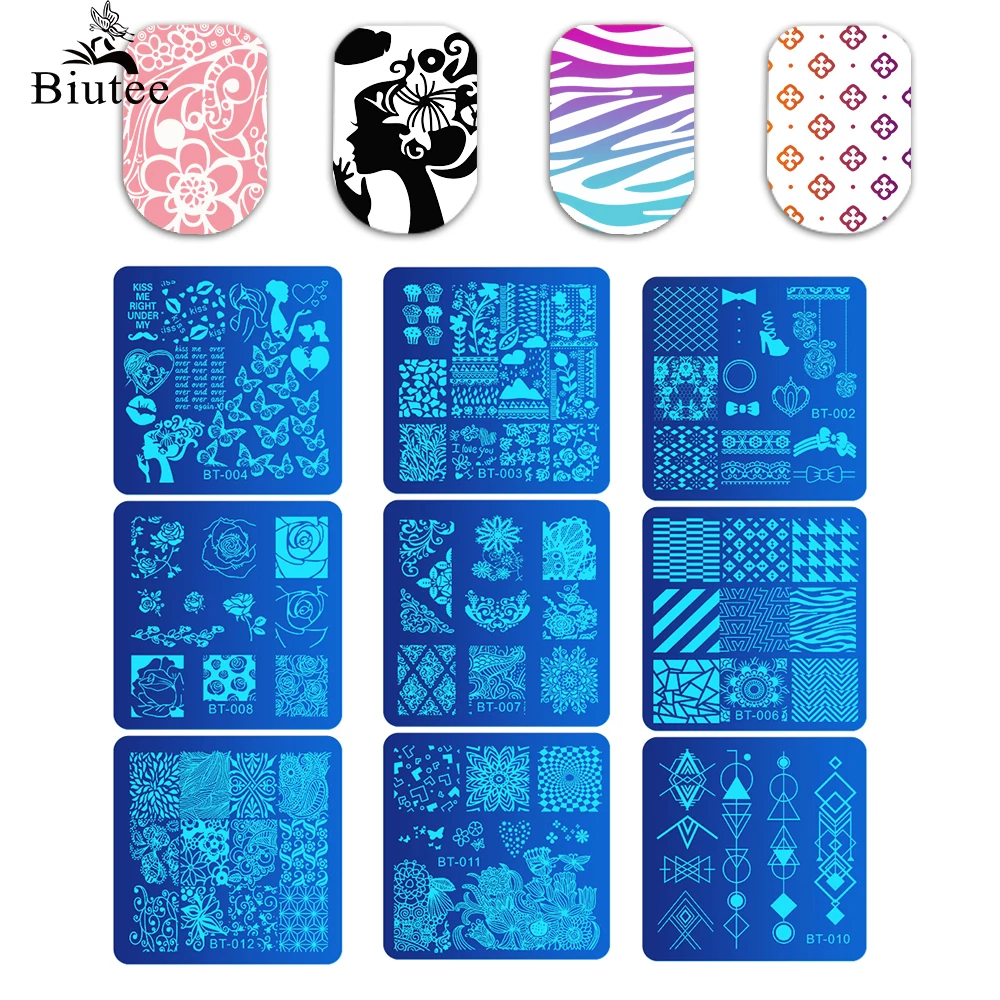 BIUTEE 33 Types Nail Art Stamping Plates Cartoon Lace Flower Tree Design Temperature Stamp Template Image Stencils | Красота и