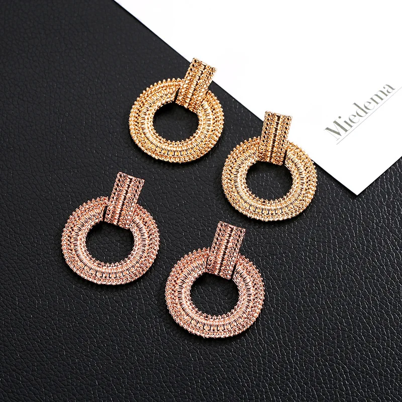 Cross-Border Hot Jewelry Euro-American Simple Temperament Geometric Ring Earrings Baitao Metal Electroplated Ring Earrings