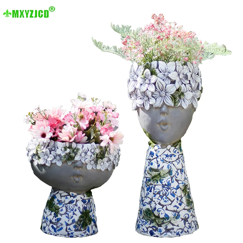 Petal Character Flower Pot Blue And White Porcelain Pattern Home Mother Child Decoration Garden Micro Landscape | Дом и сад
