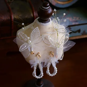 

Romantic handmade headdress earrings Mori flower women party cocktail wedding bridal hair accessories