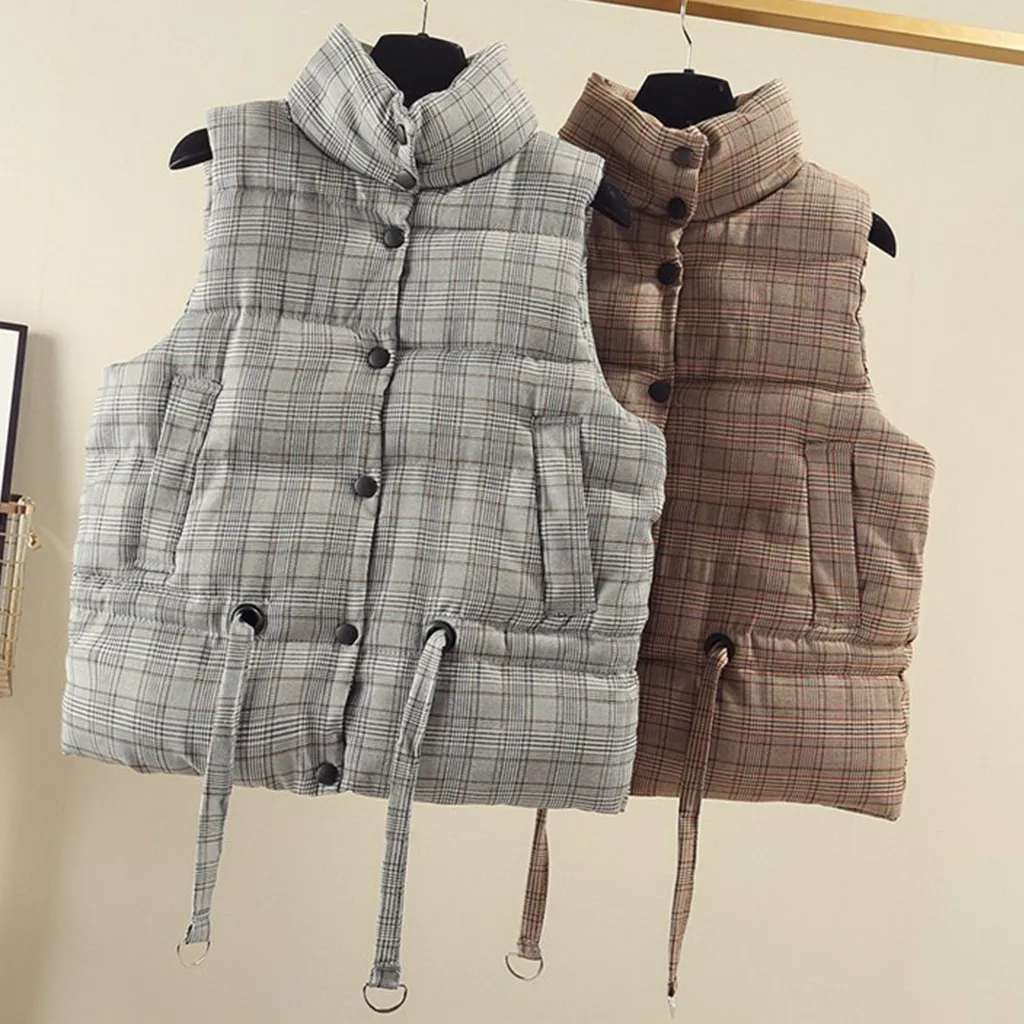 Abrigos mujer invierno зимнее пальто для женщин без рукавов теплое клетчатое пальто с карманами куртки chaqueta mujer ropa