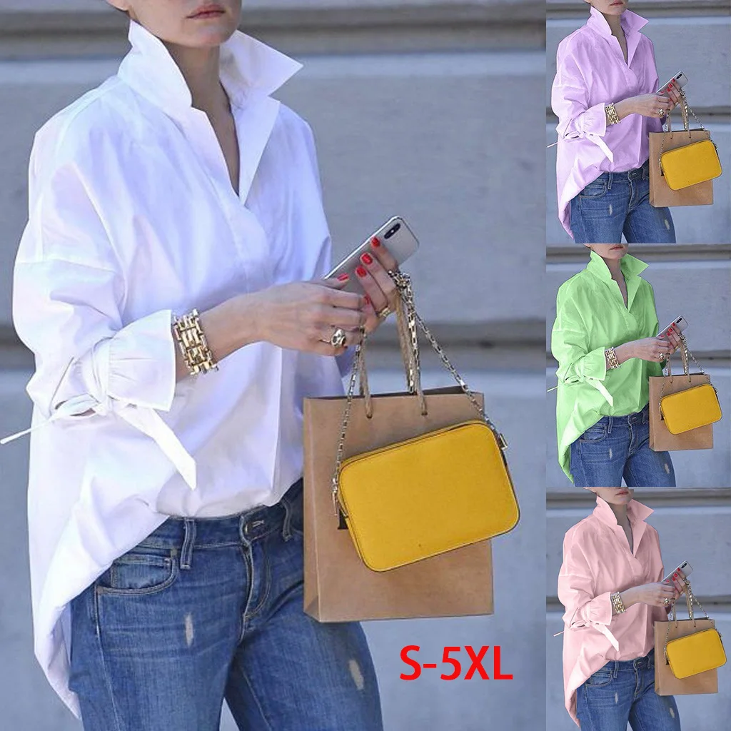 Spring Long Sleeve tops Women Casual shirt top Lapel Shirt 2020 fashion Plain Print Blouse Plus size shirt tops blouses women