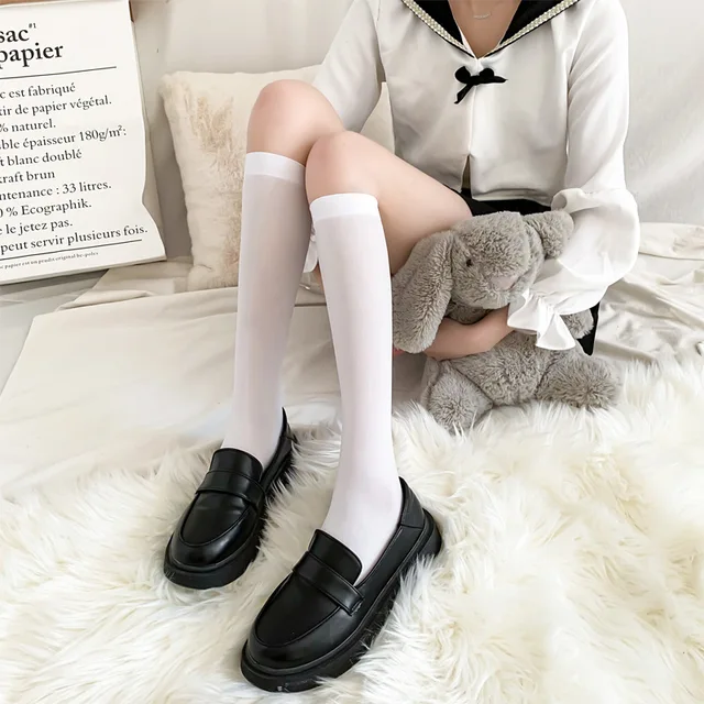 Ultrathin women‘s Silk stockings Nylon for ladies Black White Summer autumn winter socks girls Skinny legs over the knee thigh B thin White shank