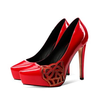 

Women's Super high Heels Night Club Pumps high-heeled Patent Leather Single Shoes Shallow Mouth Stiletto Big size 34-43 H-20