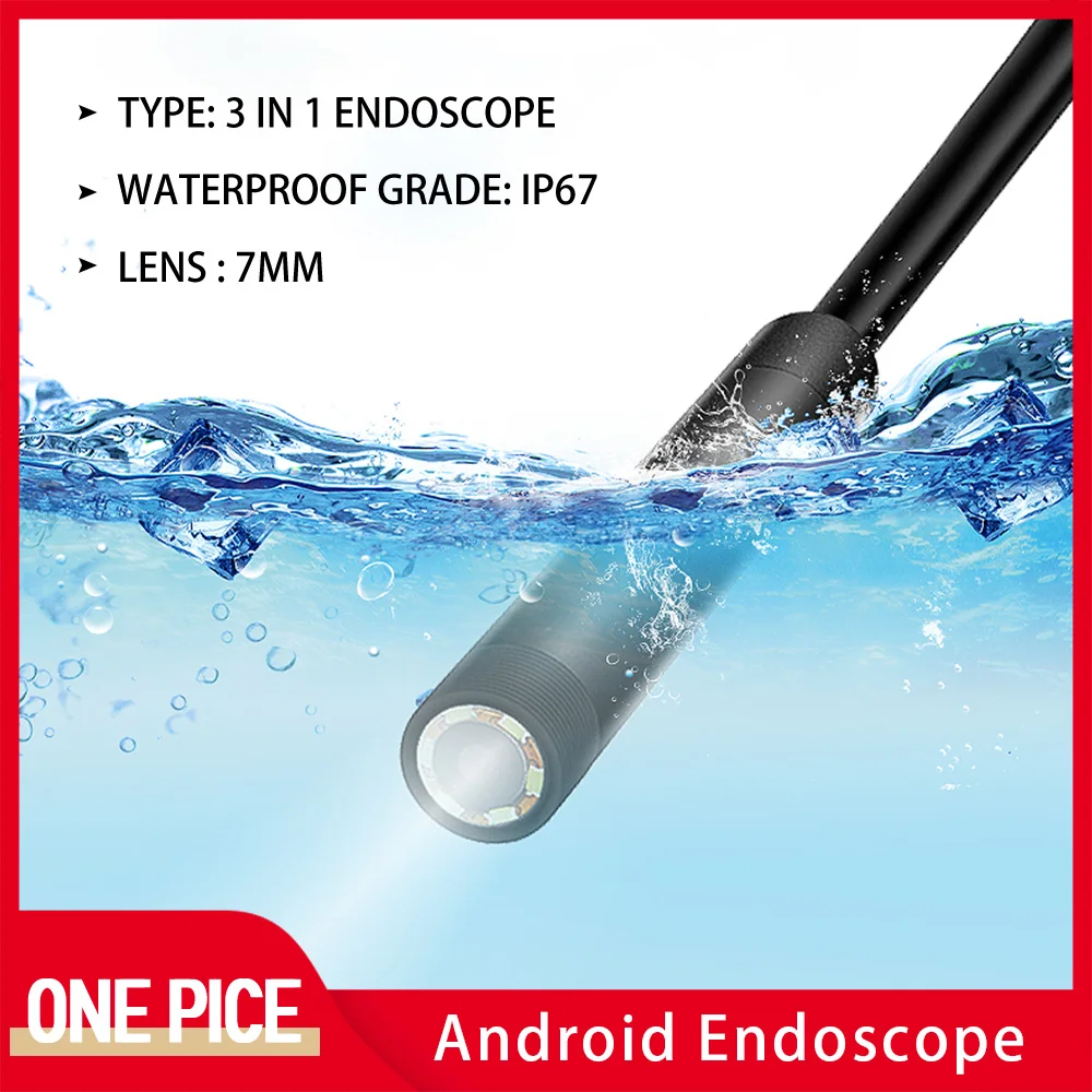 Cámara endoscópica de 7,0mm, endoscopio USB tipo c HD con 6 LED 1/2/3.5M, boroscopio de inspección resistente al agua con Cable blando duro para Android