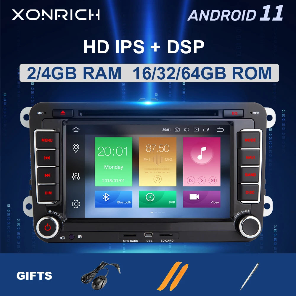 2 Din Android 11 Car Radio GPS Navigation For VW Passat B6 amarok volkswagen Skoda Octavia superbseat leon golf 5 6 Multimedia | Автомобили