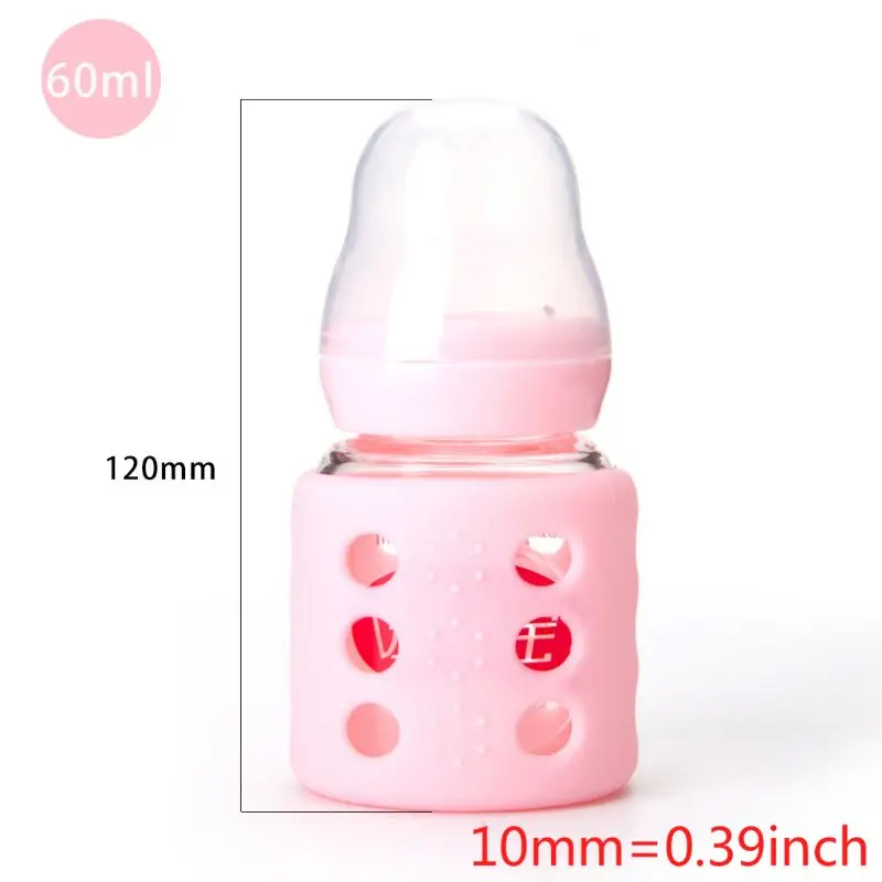 

Baby 60ml Mini Glass Feeding Bottle Milk Water Pacifier Cup BPA-Free Rubber Sleeve Insulation Portable Toddler Feeder 72XC