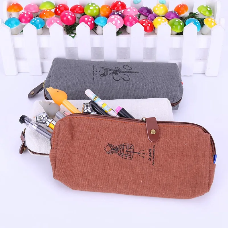 

For 1PC Pencil Bag Retro Towers Linen Paris Style Pencil Cases Stationery Material for Students Office Supplies
