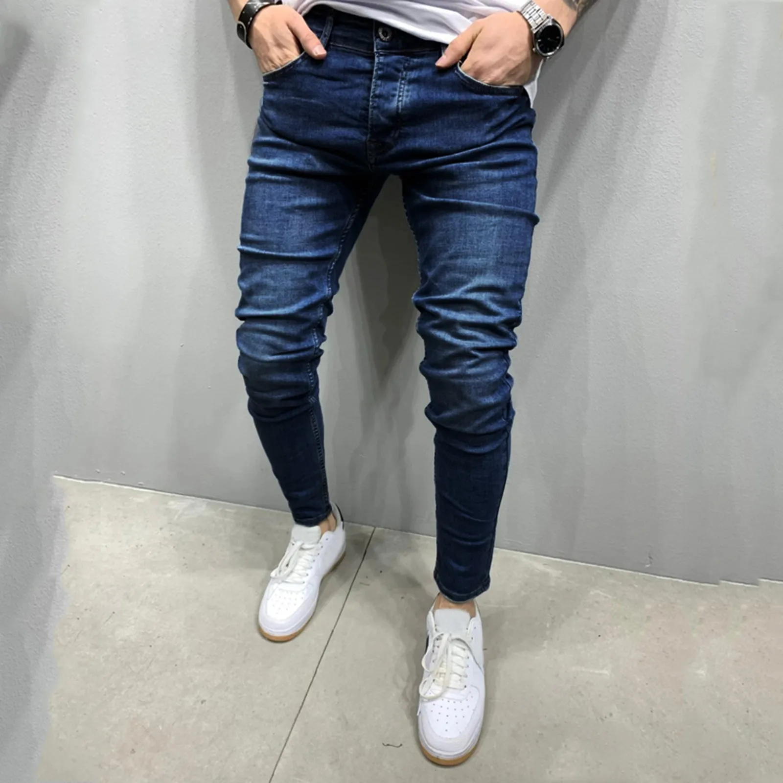 2021 New Mens Casual Bodybuilding Jeans Pocket Denim Sports Full Length Pants High Quality Comfy Daily Jeans Fast Free Shipping 2
