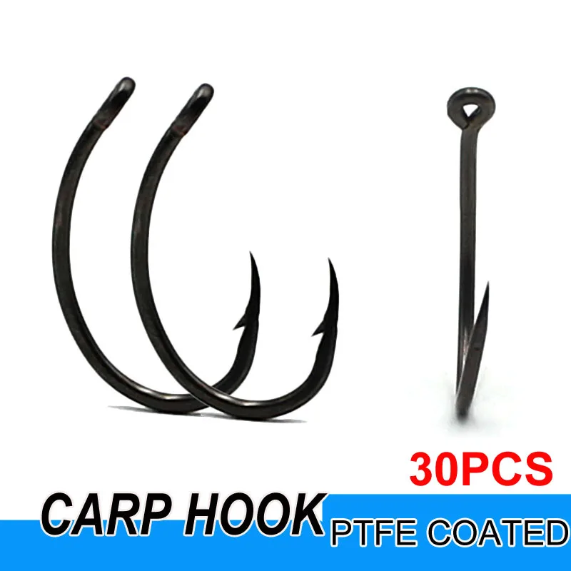 30PCS PTFE Coating Carp Fishing Hook Jig Head Yn Carp Hooks High