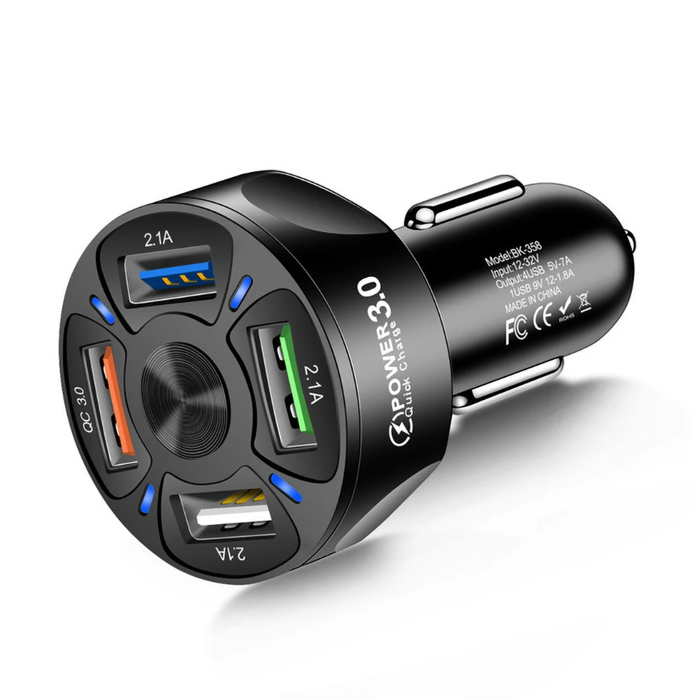 Car Charger 4 Ports USB Universal Fast Charging QC3.0 QC4.0 For iPhone 12 Xiaomi Samsung Phone Multi-usb Charger Adapter in Car 