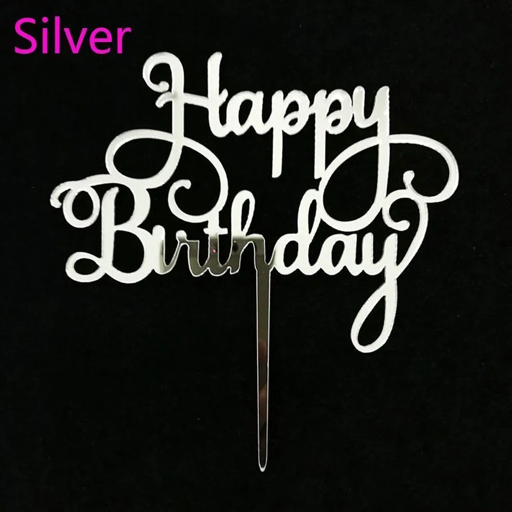 Любовь свадьба акриловый торт Топпер золотой розовый с днем рождения акриловый торт топперы для Свадьбы Дети День Рождения украшения для торта для вечеринки - Цвет: Silver