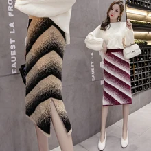 Контрастная цветная Женская юбка, женские модные юбки, юбка с высокой талией, винтажная прямая трикотажная юбка, Осенние юбки для женщин s