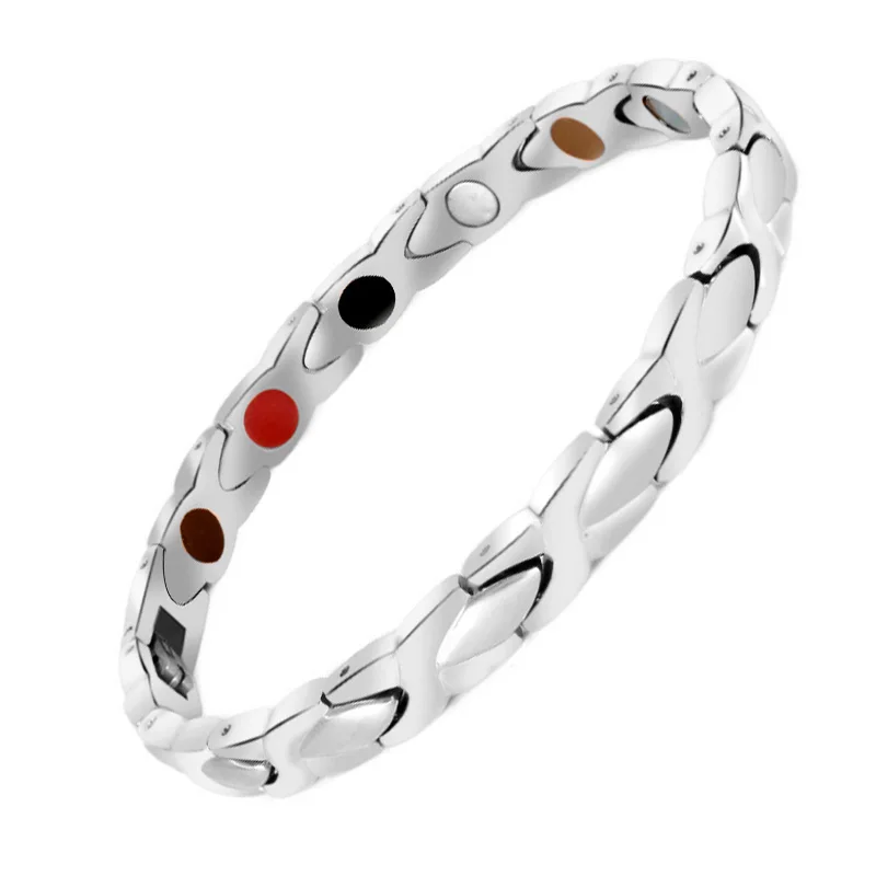 silver 316L stainless steel Magnetic Therapy Silver gold relieve hand pain promote blood circulation Stylish men women health bracelet - Окраска металла: silver