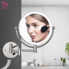 Led Make-Up Spiegel Met Plug 5X Vergrootglas Folding Muur Verlichte Spiegel Dubbelzijdig Touch Heldere Verstelbare Badkamer Spiegels