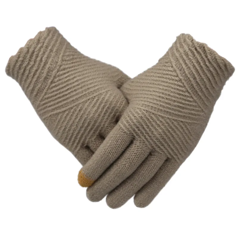 Новые модные вязаные перчатки шерсть; жаккард противоскользящие перчатки для экрана осень-зима женские теплые ласки аксессуары женские подарки - Цвет: Khaki