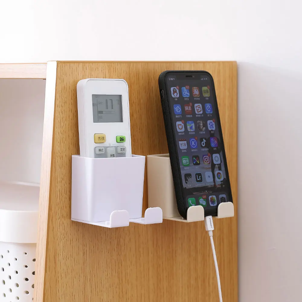 

1PC Phone Wall Holder Wall Mounted Storage Rack Hanging Smartphone Cellphone Tablet Charging Multifunction Remote Control