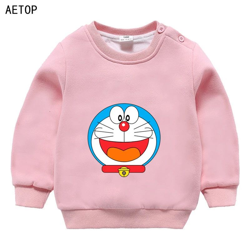 Doraemon/ ; зимняя бархатная толстовка; Забавные милые детские топы с круглым вырезом для мальчиков и девочек; детские топы с героями мультфильмов