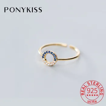 

PONYKISS 925 Sterling Silver Hollow circle adjustable opening zircon Ring for Women Fine Jewelry Accessory Girl Party Gift