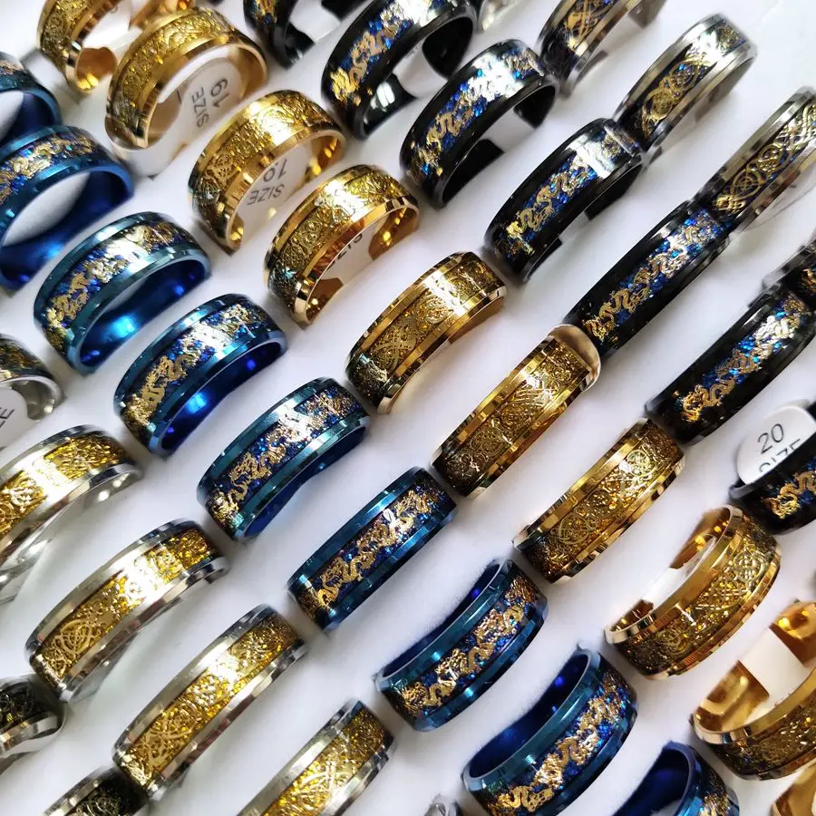Bulk lots 50pcs Assorted Dragon Rings 8 Styles Mix Vintage Jewelry Party Gift Stainless Steel Mens Wedding Bands 2