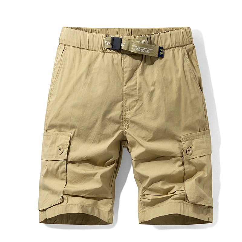 mens elastic khaki shorts