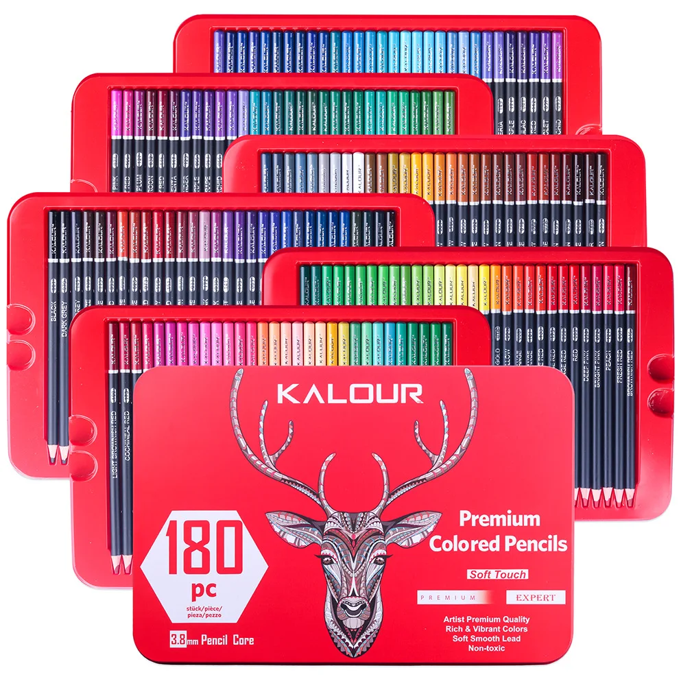 KALOUR 180 color oil pencils deluxe metal iron box shockproof set 3.8MM soft core for school art professional drawing stationery motorhead iron fist deluxe edition 2 cd