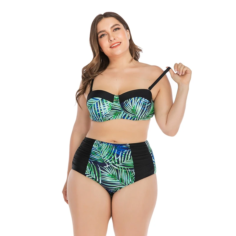 

Women Plus Size Swimsuit Tankini Printed Strappy High Waist Swimwear Bikini Top Bottom Lady Beach Swimming Suit