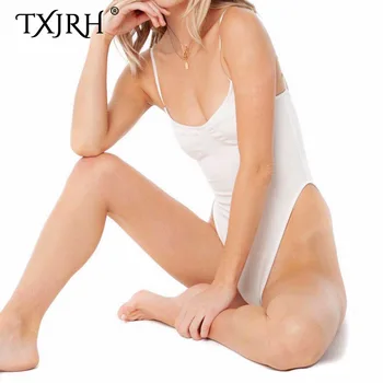 

TXJRH 2019 Sexy Summer Slim Backless fit Romper Body Siamese Bodysuit Spaghetti Strap Skinny Tight Undershirt Tee 3 Colors