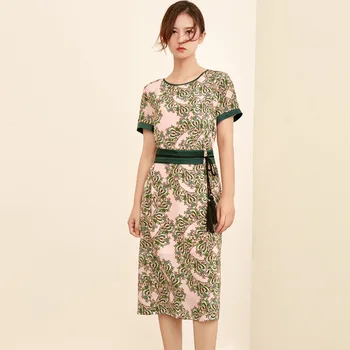 

silk dresses women natural 2020 spring summer green floral casual sexy dress elegant plus size high quality fashion
