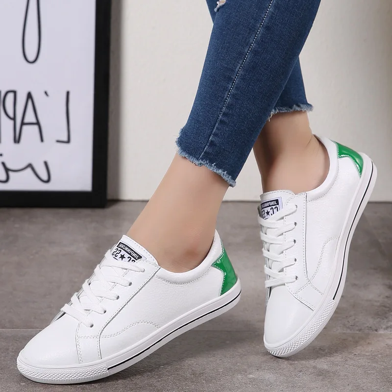 

White Shoes Women's 2019 Spring New Style Versatile Casual Shoes Korean-style Leather Bullock WOMEN'S Shoes White Shoes