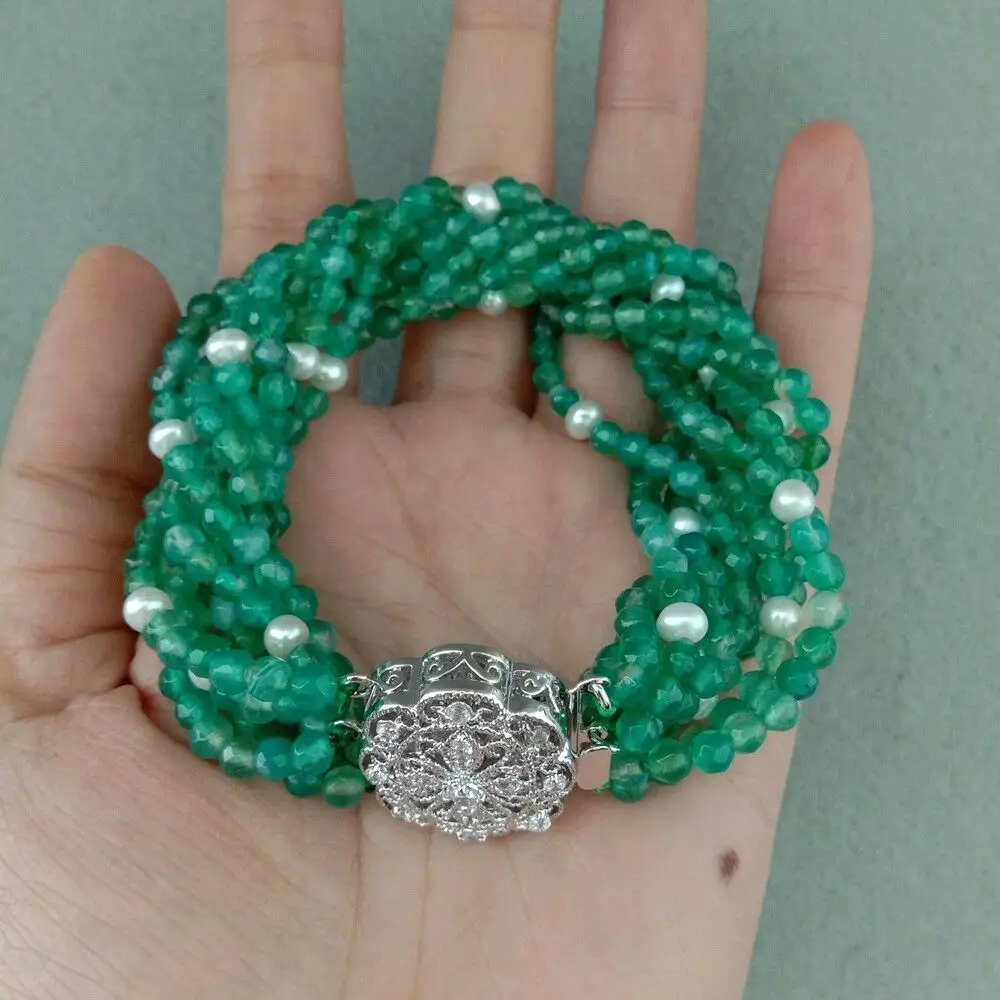 Агат браслет зеленый, Граненый Агат жемчуг 8 рядов многожильный браслет
